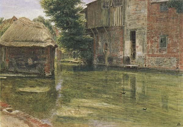 Albert Goodwin,RWS Old Mill,Near Winchester (mk46) Norge oil painting art